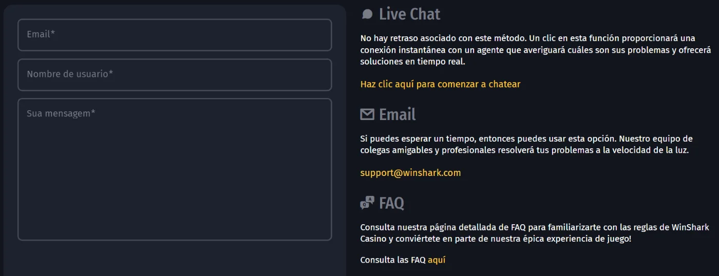 Winshark Casino Soporte al Jugador Winshark Casino Soporte al Jugador